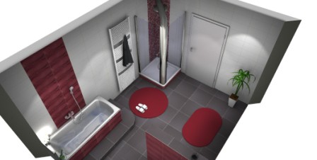 weiß rotes Badezimmer